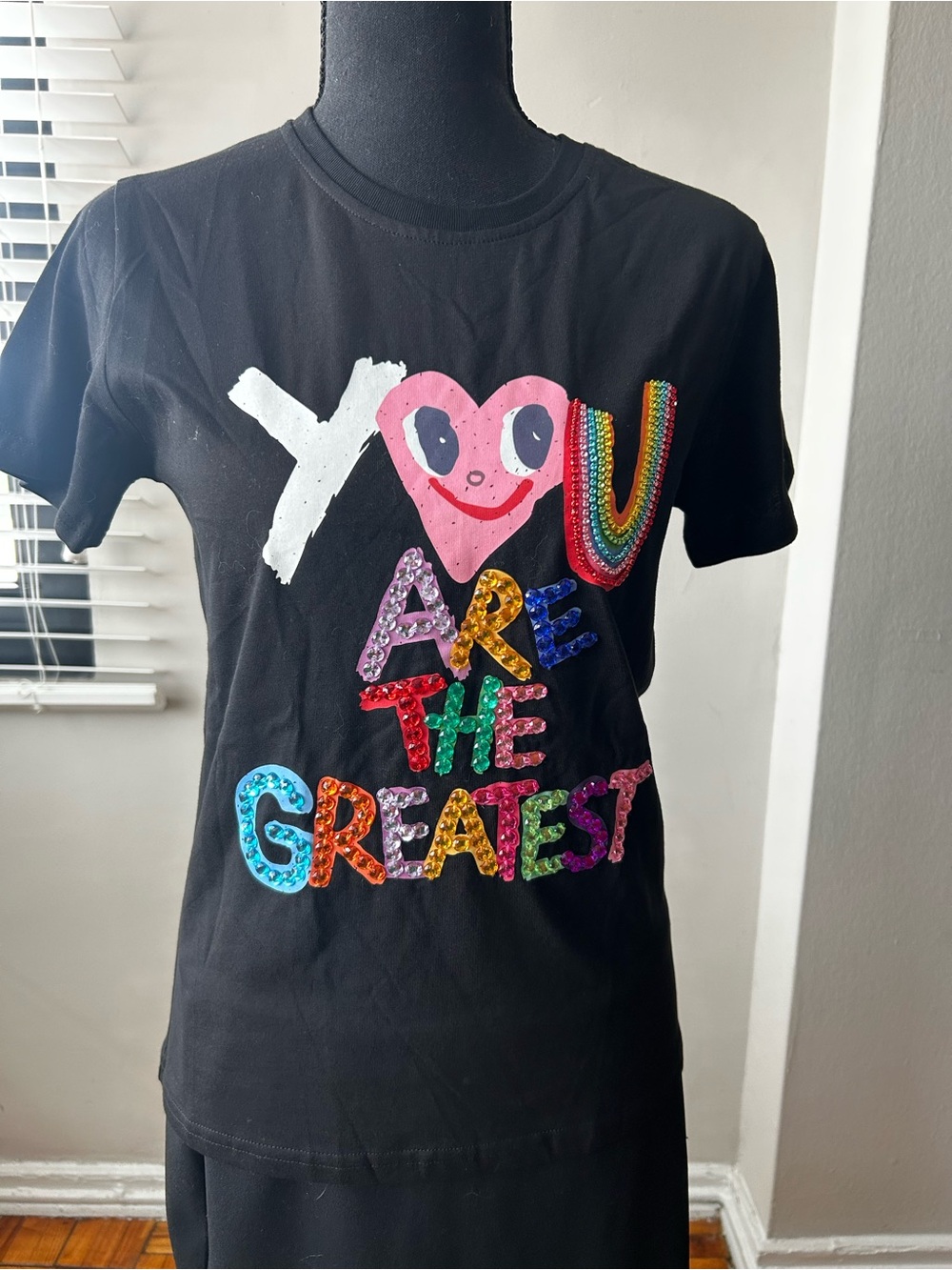 lola Black Short-Sleeve Tee with Colorful Sequin Lettering